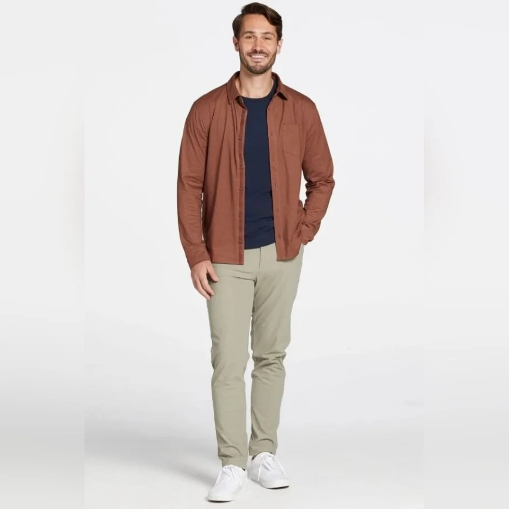 VRST Men's Long Sleeve Button Down Shirt Men's Brown Long Sleeve Shirt - Picture 4 of 11